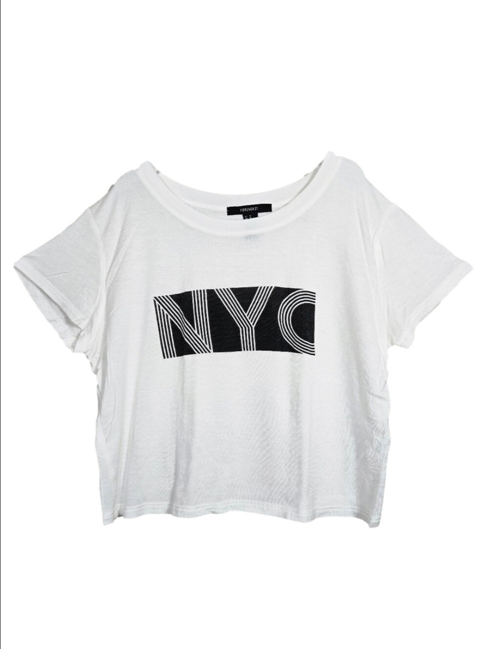 Forever 21 White & White 'NYC' Graphic Crop Tee, Size M ~ VGUC